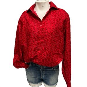 Black Label Ruffini Red Floral Button Down Shirt Women's Medium Made Italy